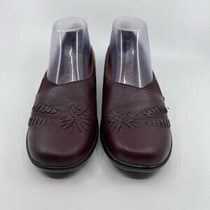 Hush Puppies Floral Design Maroon Loafers Womens Slip On Leather US8.5 EU39 Shoe